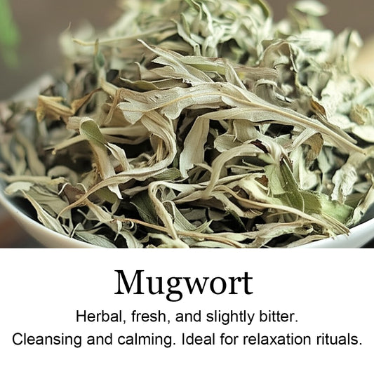 Mugwort leaves, herbal incense, calming and cleansing properties