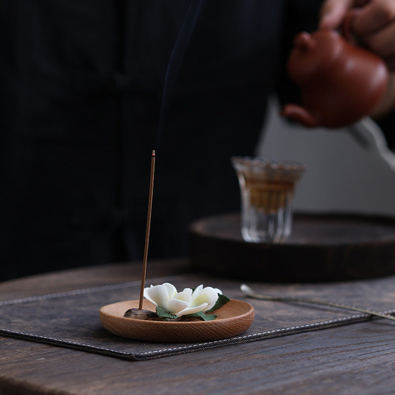 Magnolia wooden incense holder used during tea ritual – Zen decor