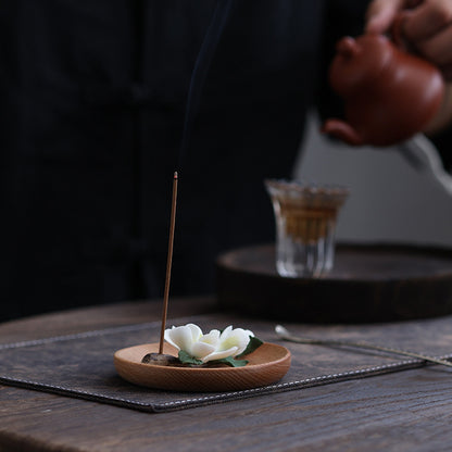 Magnolia wooden incense holder used during tea ritual – Zen decor