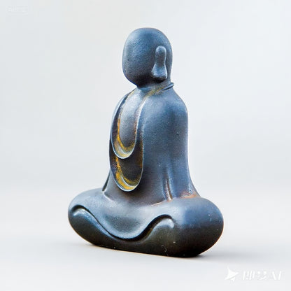 Angled view of No-Face Zen Monk Statue – handmade resin and iron powder figure