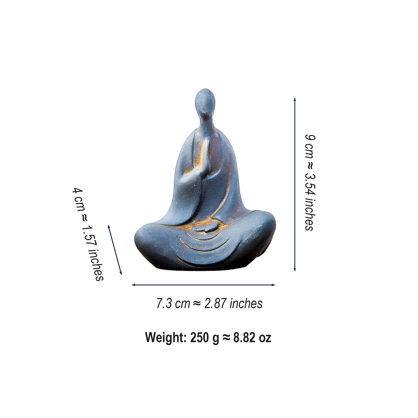 Size chart of No-Face Zen Monk Statue – 7.2cm × 10cm, approx. 200g