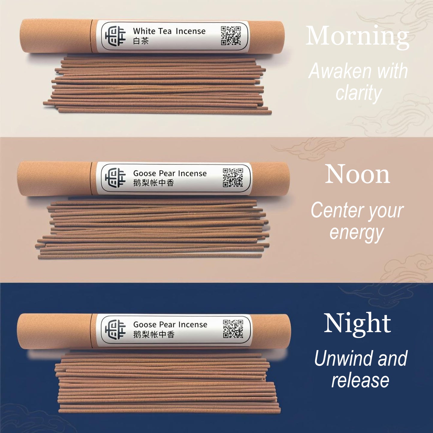 Day to Night Incense Trio – White Tea, Goose Pear & Nha Trang Agarwood