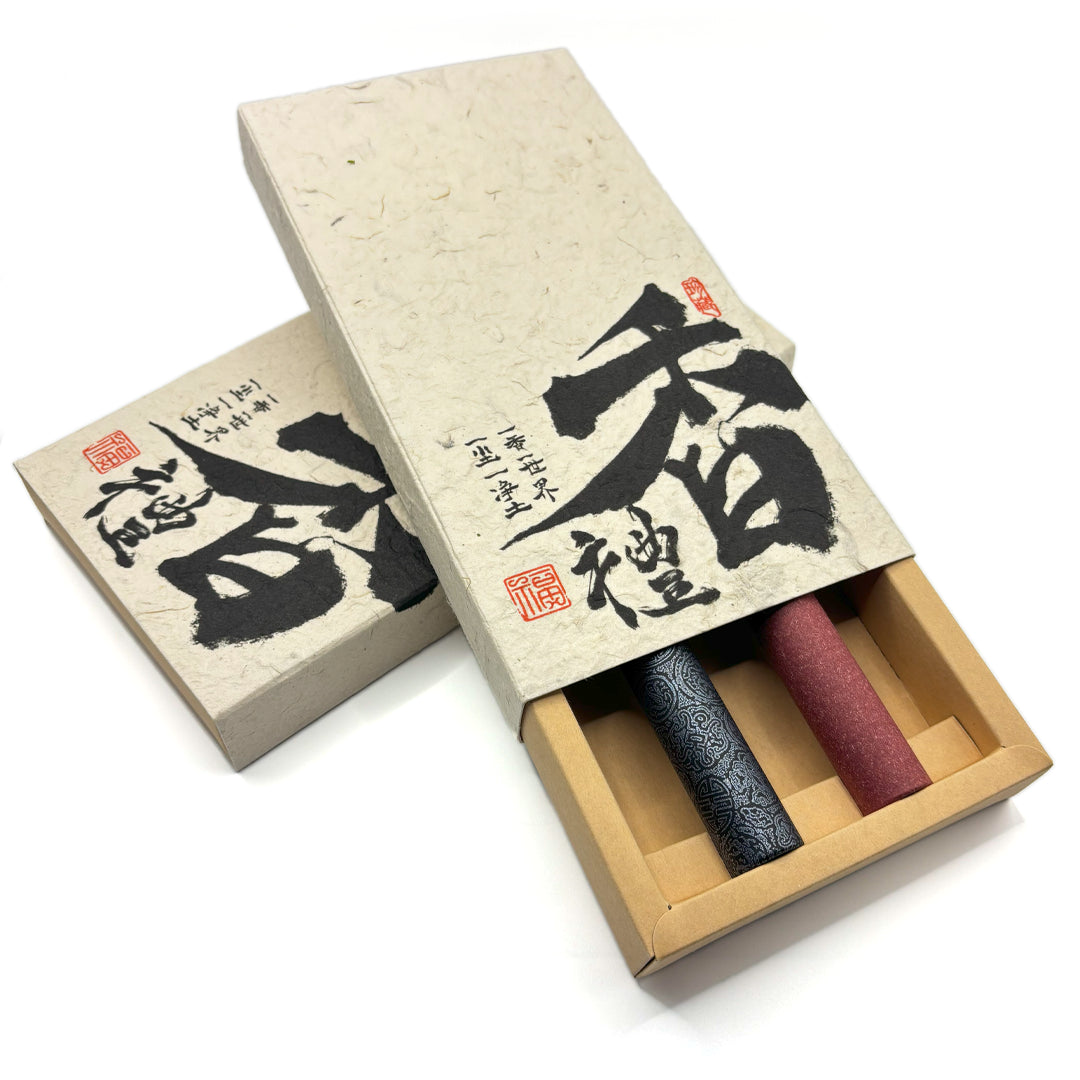 Wood & Ocean incense gift set closed box with calligraphy-style packaging